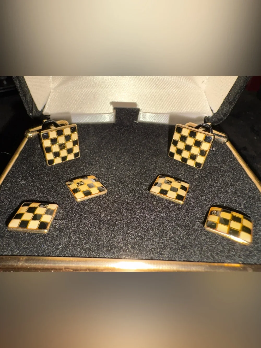 Vintage Raffinati Enamel Checkerboard Cufflink Set